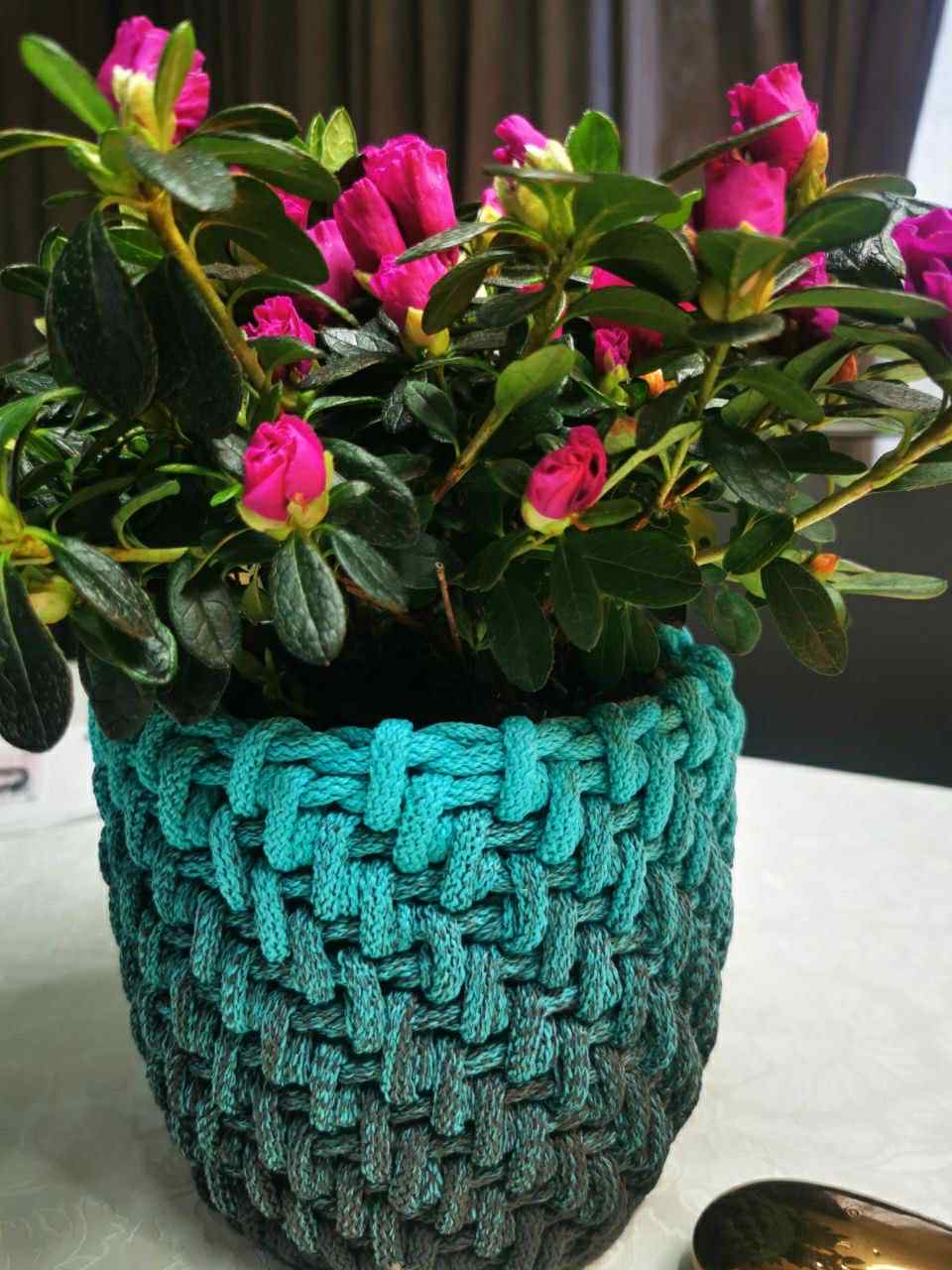 Ombre hekletråd 5 mm farge sett Turkis/grå (51-15) - Bilde 2