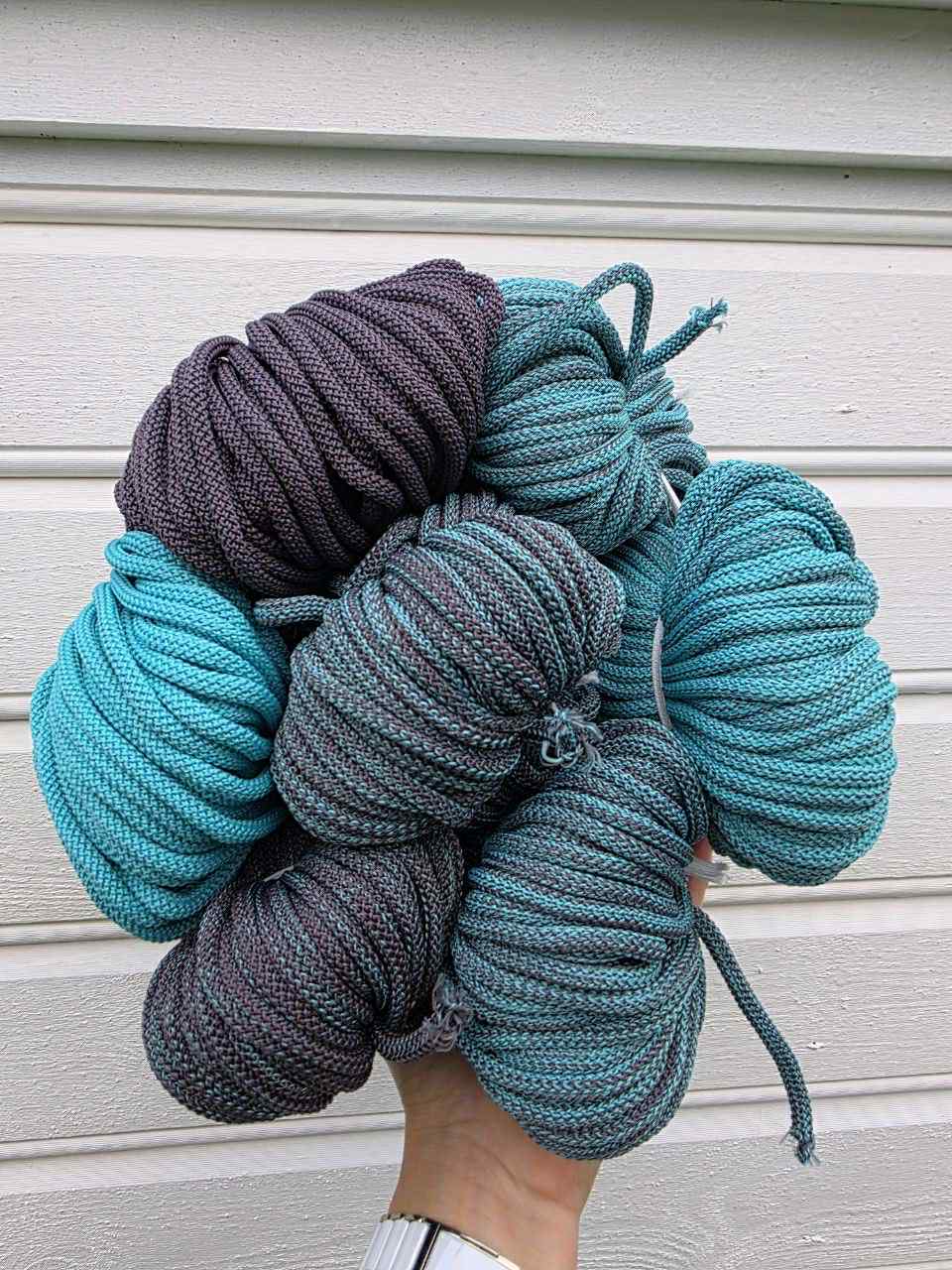 Ombre hekletråd 5 mm farge sett Turkis/grå (51-15)