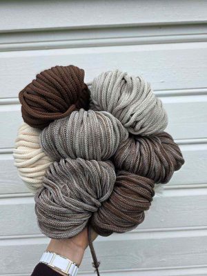 Ombre hekletråd 5 mm farge sett Offwhite/ sjokolade brun (3-8)