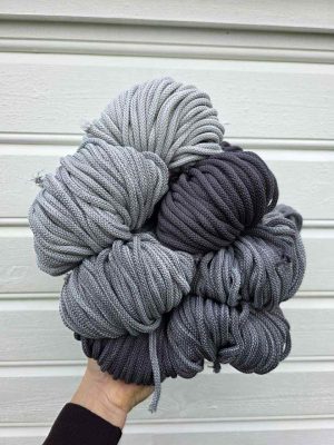 Ombre hekletråd 5 mm farge sett Lysgrå/grå (11-15)