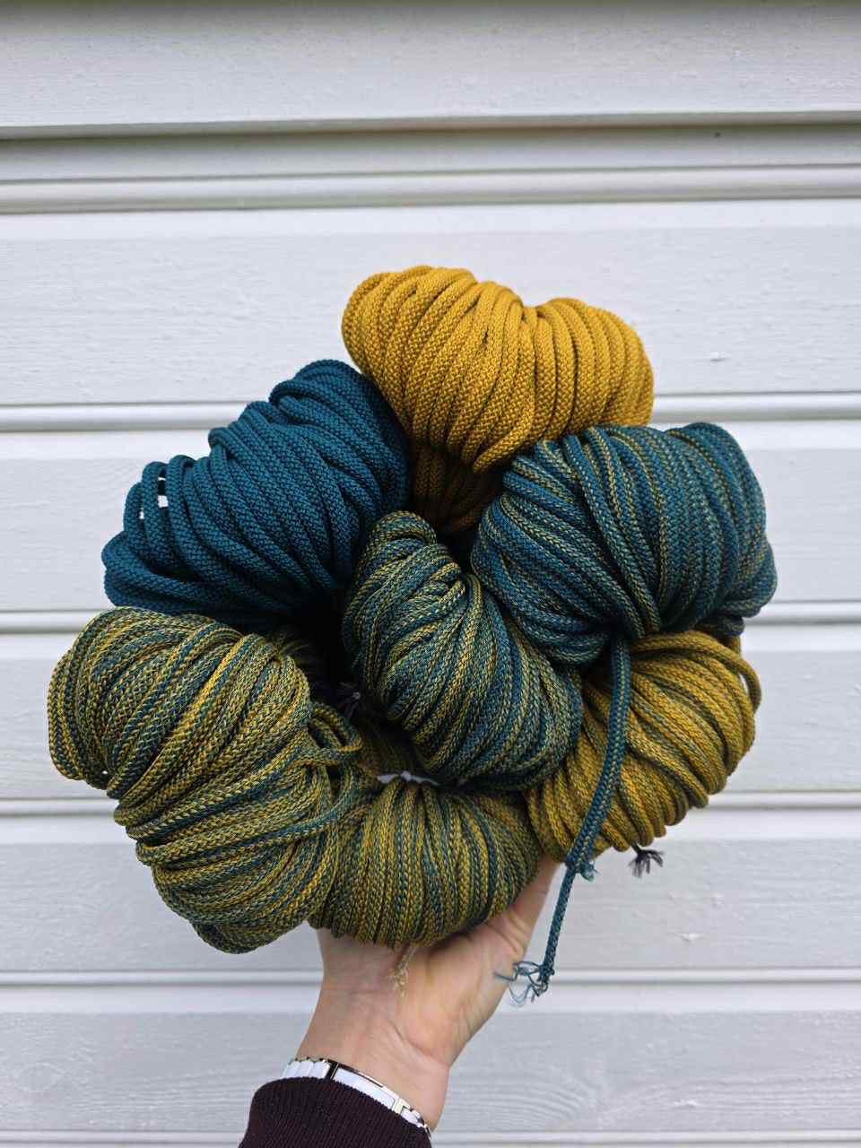 Ombre hekletråd 5 mm farge sett Sennep/ grønn (46-32)