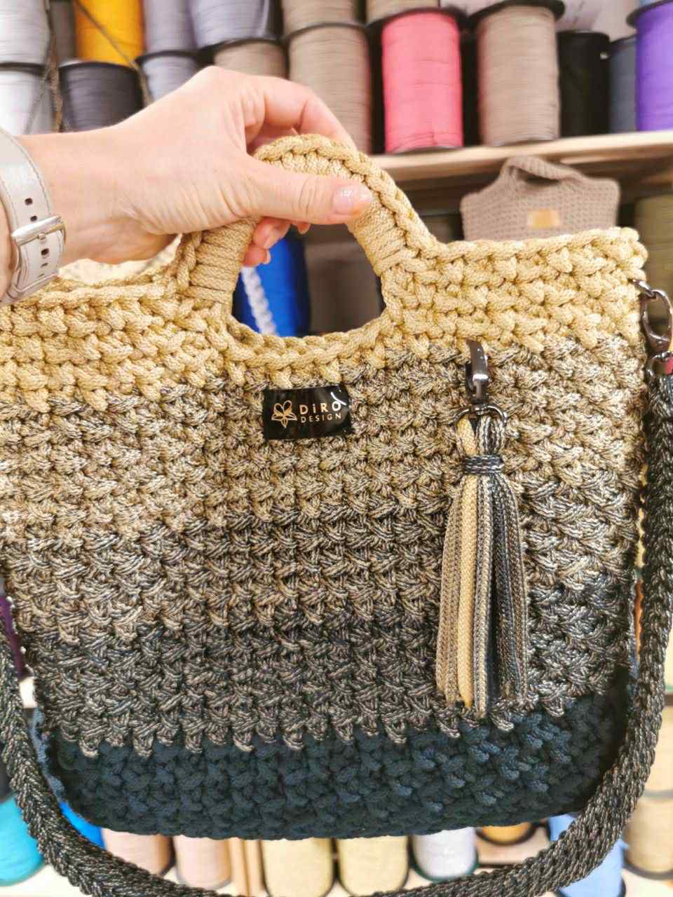 Ombre hekletråd 5mm gull/mørkegrønn farge sett (221-34) - Bilde 5