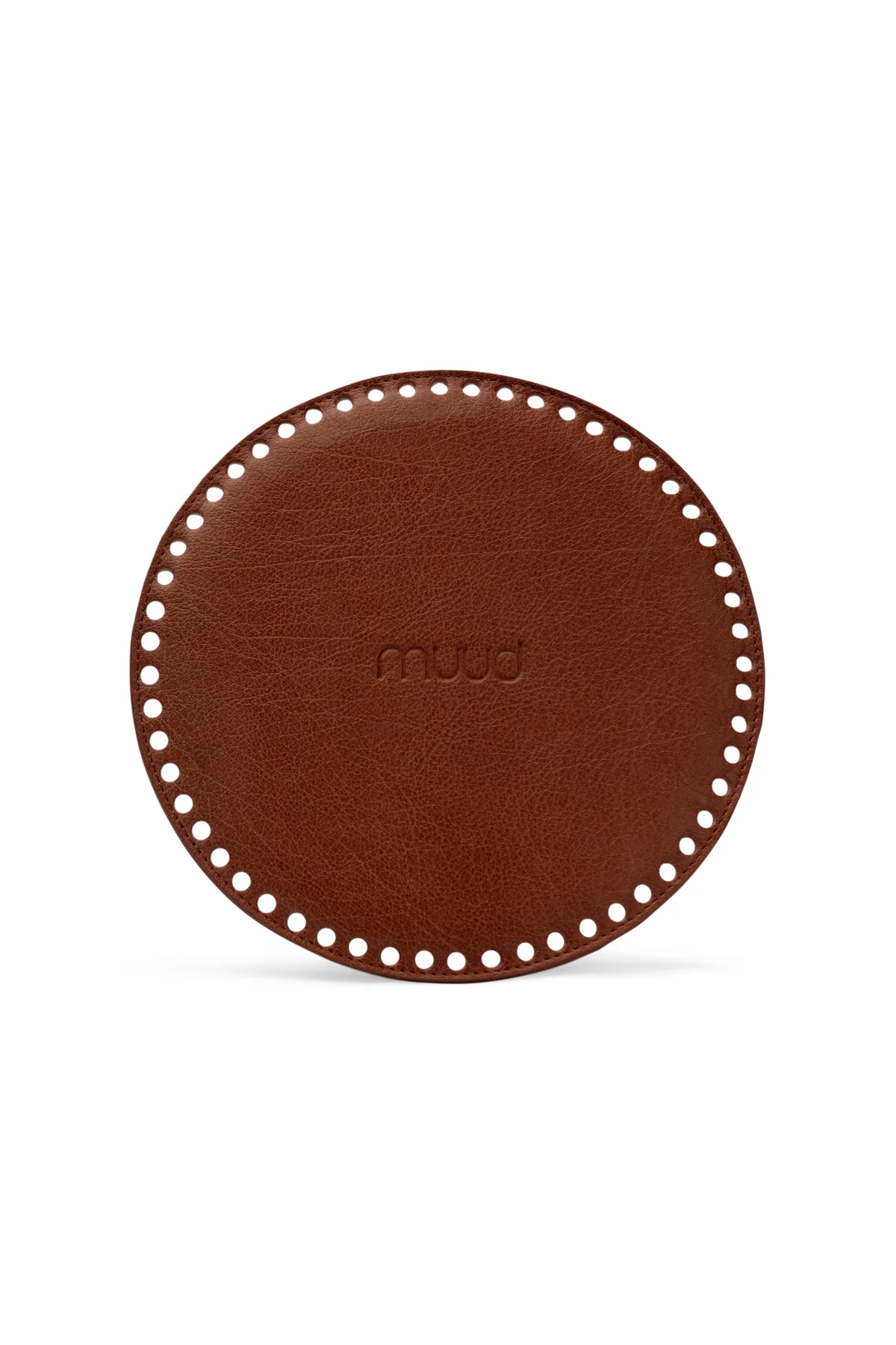 Muud Duff rund lærdetalj i ekte skinn, farge Rich Brown, med preget logo – Diro Design