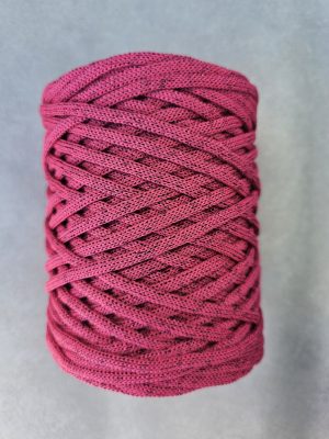 Flat hekletråd 5mm fuksja med lilla glitter