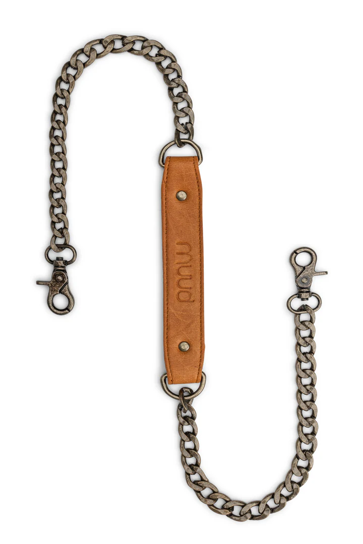 Muud Cala skulderstropp i whisky farge – metallkjede med lærstropp, avtakbar og ideell for DIY