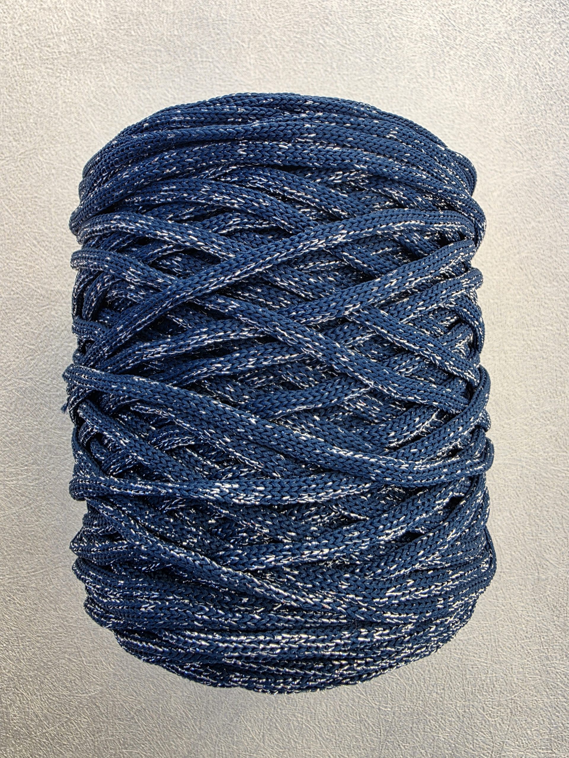 5 mm Flat glitter hekletråd petrol/sølv