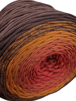 Flat Ombre hekletråd 5mm sjokolade/kanel/murstein