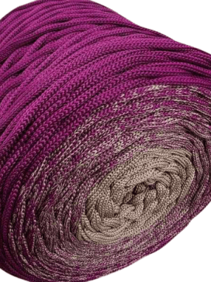 Flat Ombre hekletråd 5mm mokka/plomme