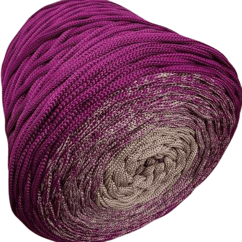 Flat Ombre hekletråd 5mm mokka/plomme