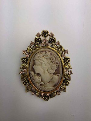 Brosje gull med rosa steiner