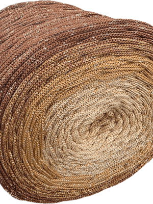 Flat Ombre hekletråd 5mm Beige/karamell/ lys sjokolade gull glitter